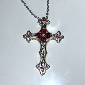 Chuck Clemency Sterling Silver Garnet Gemstone Cross Pendant/ Necklace Bohemian